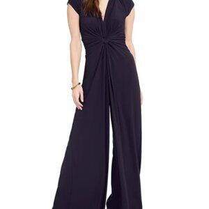Plunging Jumpsuit with Twisted Detail at Center Front